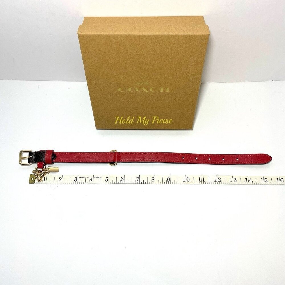 Coach Dog Collar + AirTag Brown Red Small Signature C w/ Apple Tag Tracker - Picture 8 of 11